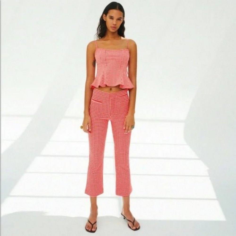 Red and White Gingham Zara Crop Kick Flare Pants (NWT)